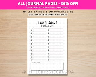 Back to School Shopping List - PRINTABLE Journal Page - Student Journal - Student Planner Page - Student Agenda - Back to School Supplies