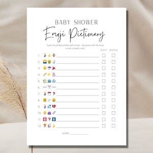 Emoji Pictionary Baby Shower Game Minimalist Baby Shower Gender Neutral Printable Baby Shower Games Baby Shower Emoji Game Shower Activity image 1