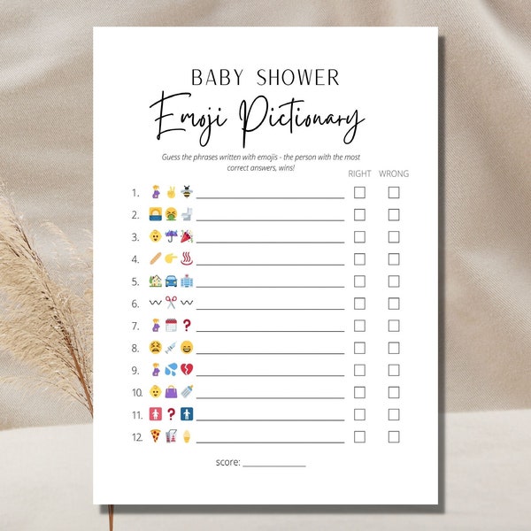 Emoji Pictionary Baby Shower Game Minimalist Baby Shower Gender Neutral Printable Baby Shower Games Baby Shower Emoji Game Shower Activity