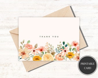 Printable Thank You Card Floral Thank You Card Flower Thank You Card Print at Home Thanks Card Thank You Card For Her Digital Download