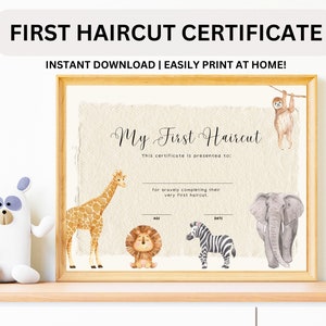 My First Haircut Certificate First Haircut Keepsake First Hair Cut Certificate Milestone Marker First Haircut Award For Kids Baby Safari