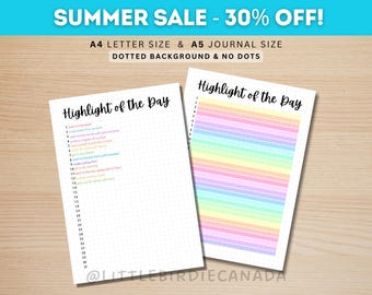 Highlight of the Day - PRINTABLE Journal Page - Memory Tracker - Daily Tracker - Daily Highlight Tracker - Gratitude Journal - Planner Page