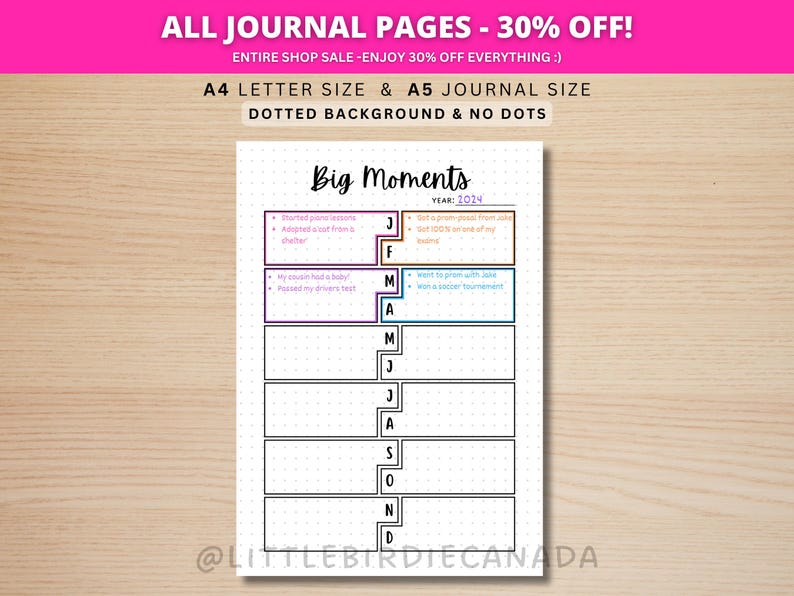 Big Moments - PRINTABLE Journal Page - Yearly Highlights - Achievement Tracker - Yearly Planner Page - Yearly Tracker - Year In Review image 1