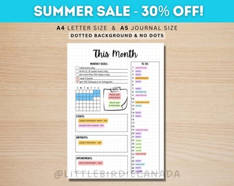 Monthly Planner - Monthly Calendar -PRINTABLE Journal Page - Planner Page - Month At A Glance - Monthly Journal Page - Monthly To Do List