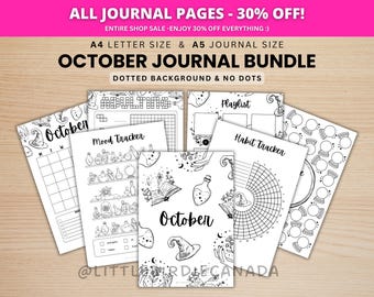 October Journal Bundle - Magic Witch - PRINTABLE Journal Pages - BLACK & WHITE - October Planner - October Agenda - Printable Planner