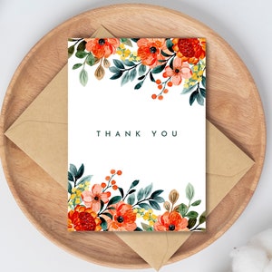 DRUCKBARE Dankeskarte - Blumen-Dankeschön-Karte - Florale Dankeskarte - Druckbare Karte - Dankeskarte - Blumenkarte - Hübsches Dankeschön