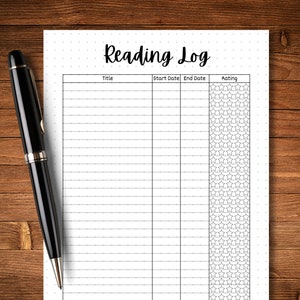 Reading Log Chart - PRINTABLE Journal Page - Planner Page - Book ...