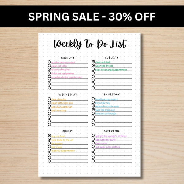 Weekly To Do List - A5 Journal Page - PRINTABLE Tracker - Weekly Check List - Printable Reminder - Weekly Reminder - Daily Reminder - To Dos