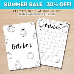 October Title Page - Pumpkin and Ghost - October Calendar - PRINTABLE Calendar - Journal Title Page and Calendar Set - October Cover Page