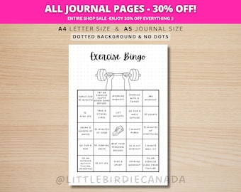 Exercise Bingo Game - PRINTABLE Journal Page - Workout Tracker - Fitness Tracker - Exercise Tracker - Fitness Journal - Fitness Bingo Game