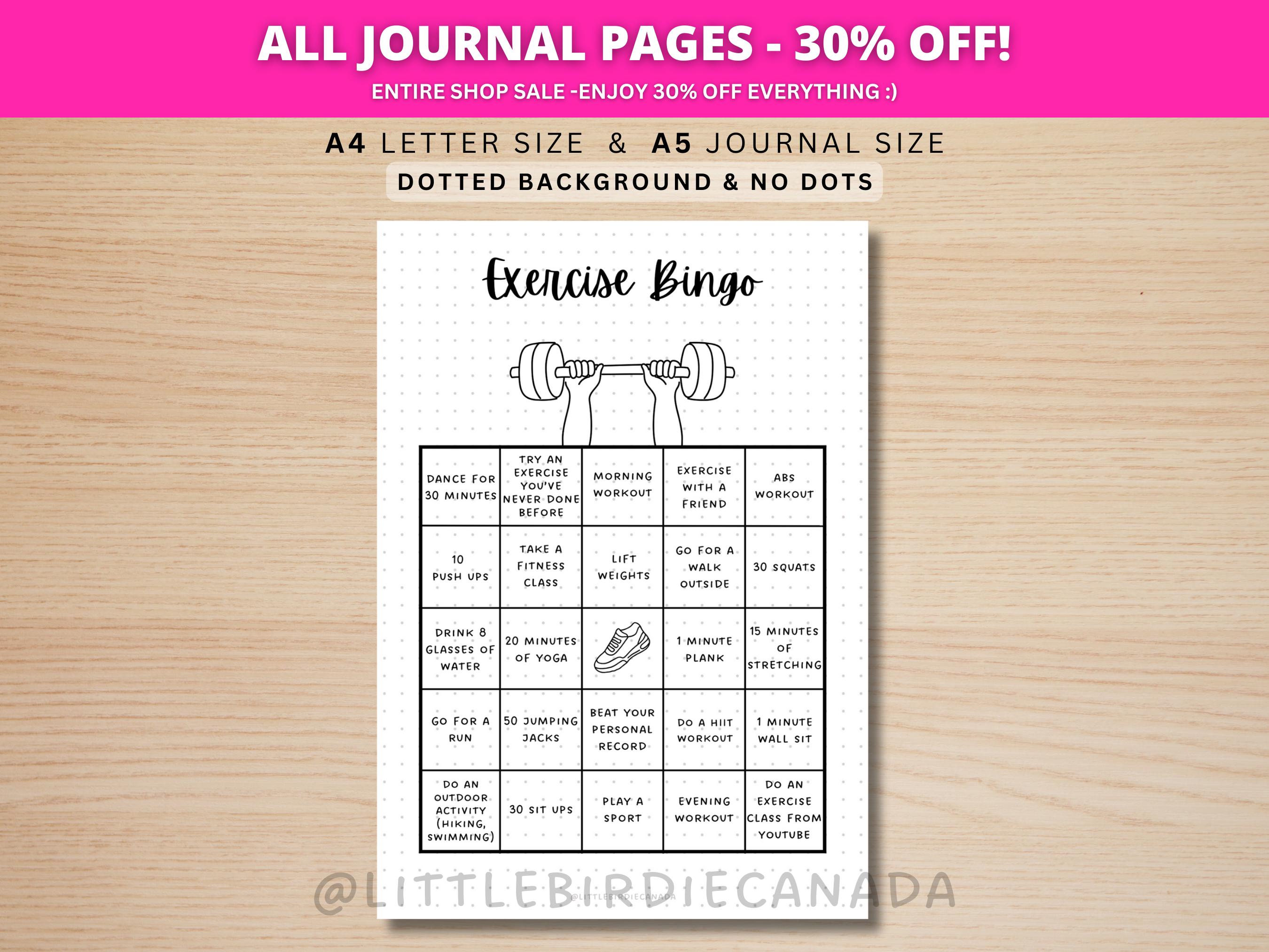 Exercise Bingo Game - PRINTABLE Journal Page - Workout Tracker ...