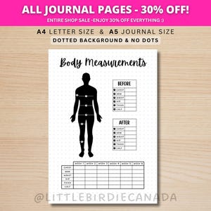 Body Measurements Tracker - PRINTABLE Journal Page - Planner Page - Fitness Tracker - Exercise Tracker - Health Tracker - Workout Tracker
