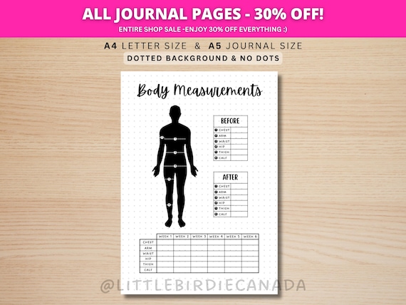 Body Measurements Tracker - PRINTABLE Journal Page - Planner Page - Fitness Tracker - Exercise Tracker - Health Tracker - Workout Tracker