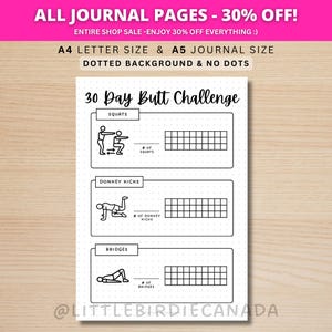30日間ヒップチャレンジ - 印刷可能なジャーナルページ - ヒップワークアウト - ヒップチャレンジ - フィットネストラッカーフィットネスチャレンジ - ヒップワークアウトトラッカー