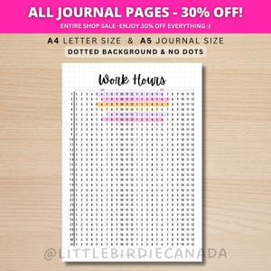 Work Hours Tracker - PRINTABLE Journal Page - Hours Worked - Time Sheet - Work Schedule - Work Hours Log - Work Time Card - Work Time Log