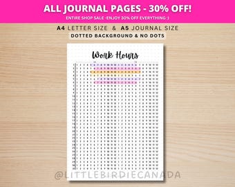 Work Hours Tracker - PRINTABLE Journal Page - Hours Worked - Time Sheet - Work Schedule - Work Hours Log - Work Time Card - Work Time Log