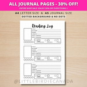 Registro de lectura - Página de diario IMPRIMIBLE - Página de planificador - Rastreador de libros - Rastreador de lectura - Rastreador de hábitos - Página de planificador imprimible - Diario de libros