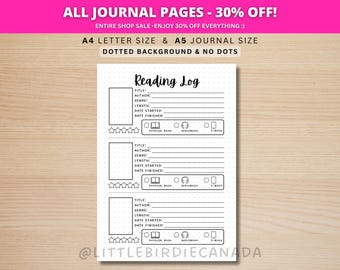 Reading Log - PRINTABLE Journal Page - Planner Page - Book Tracker - Reading Tracker - Habit Tracker - Printable Planner Page - Book Journal