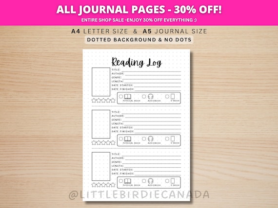 Reading Log - PRINTABLE Journal Page - Planner Page - Book Tracker - Reading Tracker - Habit Tracker - Printable Planner Page - Book Journal