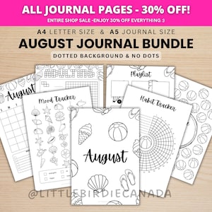 Augustus dagboek bundel - strand - AFDRUKBARE dagboek pagina's - zwart-wit - augustus planner - augustus agenda - afdrukbare planner