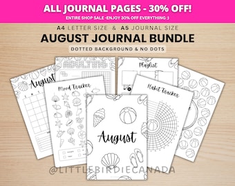 August Journal Bundle - Beach - PRINTABLE Journal Pages - BLACK & WHITE - August Planner - August Agenda - Printable Planner