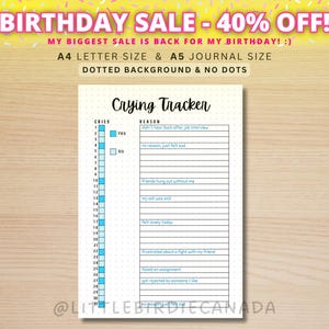 Huilen Tracker - AFDRUKBARE dagboekpagina - Plannerpagina - Huilen Log Tracker - Mood Tracker - Gevoel Tracker - Emotie Tracker - Triest Tracker