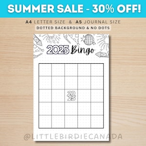 Modelo de Bingo 2025 - Página do Diário 2025 - Página de Título IMPRIMÍVEL - Jogo de Bingo 2025 - Bingo para Imprimir - Página do Planejador 2025 - Tamanho A5 e A4