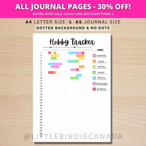Hobby Tracker - DRUCKBARE Journal Seite - Habit Tracker - Hobby Journal - Fun Tracker - Wellness Tracker - Wellness Journal - Tägliche Aktivität