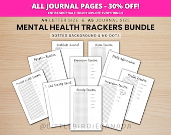 Mental Health Trackers Bundle - PRINTABLE Journal Pages - Digital Planner Pages - A5 & A4 Size - Value Pack