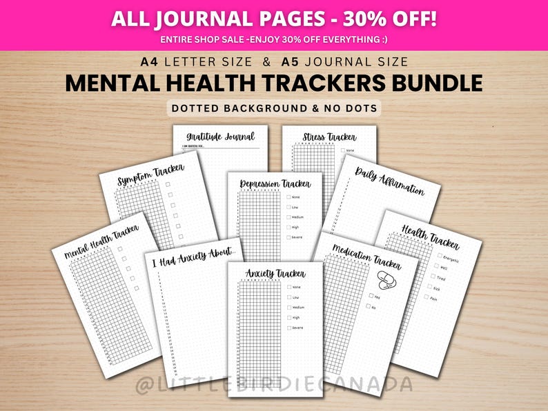 Mental Health Trackers Bundle - PRINTABLE Journal Pages - Digital ...