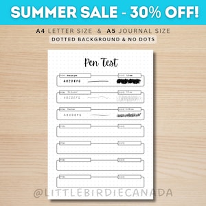Pen Test - A5 Journal Page - PRINTABLE Journal Page - Pen Tracker - Pen Testing Page - Test Page - Scribble Page - Pen Color Swatch Page