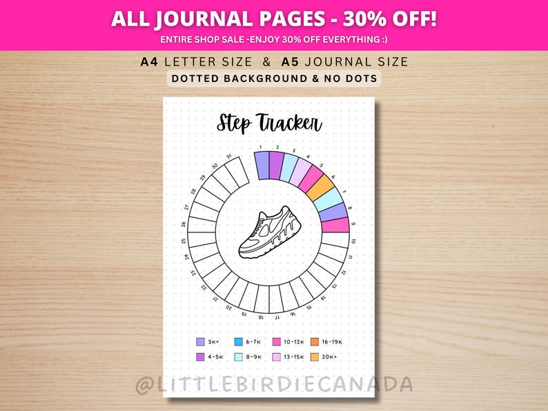 Step Tracker Monthly - PRINTABLE Journal Page - Planner Page - Fitness Tracker - Health Tracker - Fitness Goal - Step Goal - Track Steps image 1