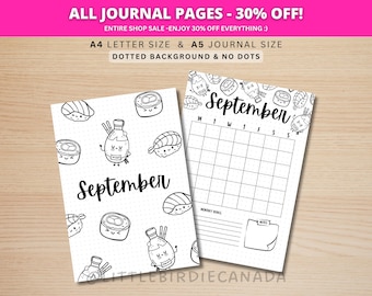September Title Page - Sushi - September Calendar - PRINTABLE Calendar - Journal Title Page and Calendar - Journal Cover Page