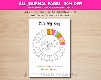 Rate My Day - AFDRUKBARE dagboekpagina - Afdrukbare plannerpagina - Daily Rating Tracker - Mood Tracker - Year in Pixels - maandelijkse tracker