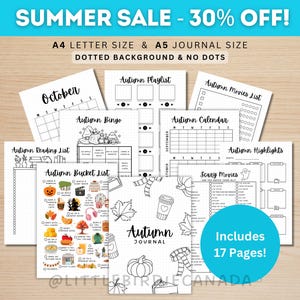 Autumn Journal Bundle - PRINTABLE Autumn Planner - 17 Journal Pages - Fall Journal - Fall Planner - Fall Bucket List - Fall Activities