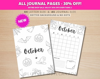 October Title Page and Calendar - PRINTABLE Calendar - Spooky Halloween Theme - Journal Title Page and Calendar - October Cover Page