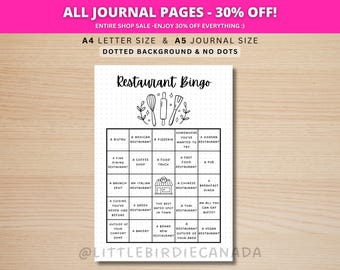 Restaurant Bingo Spiel - Winter Aktivitäten - DRUCKBARE Journal Seite - Planer Seite - Restaurants zum Ausprobieren - Restaurant Liste - Probieren Sie etwas Neues aus