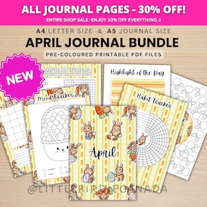 April Journal Bundle - Easter Bunny - PRINTABLE Journal Pages - PRE-COLOURED Pages - April Planner - April Agenda - Printable Planner