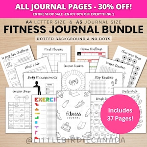 FITNESS JOURNAL BUNDLE - Printable Journal Pages - Digital Planner Pages - A5 & A4 Size - Value Pack - 37 Pages - Dots and No Dots