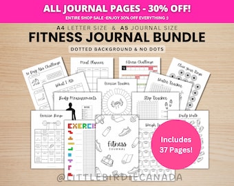 FITNESS JOURNAL BUNDLE - Printable Journal Pages - Digital Planner Pages - A5 & A4 Size - Value Pack - 37 Pages - Dots and No Dots