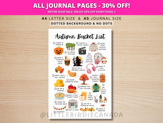 Autumn Bucket List - PRINTABLE Journal Page - Fall Activities - Autumn Activities - Fall Bucket List - Fall To Do List - Autumn To Do List