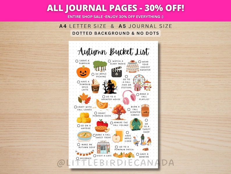 Autumn Bucket List - PRINTABLE Journal Page - Fall Activities - Autumn Activities - Fall Bucket List - Fall To Do List - Autumn To Do List image 1
