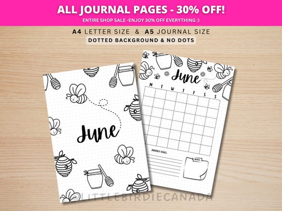 June Title Page - Bumble Bee - June Calendar - PRINTABLE Calendar - Journal Title Page and Calendar Set - June Cover Page