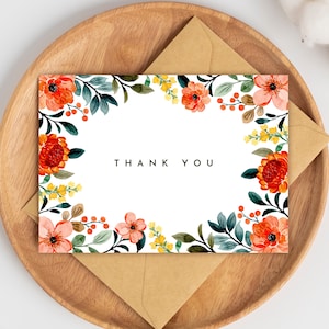 Cartão de agradecimento para impressão - Cartão de agradecimento com flores - Cartão de agradecimento floral - Cartão para impressão - Cartão de agradecimento - Cartão floral - Bonito obrigado