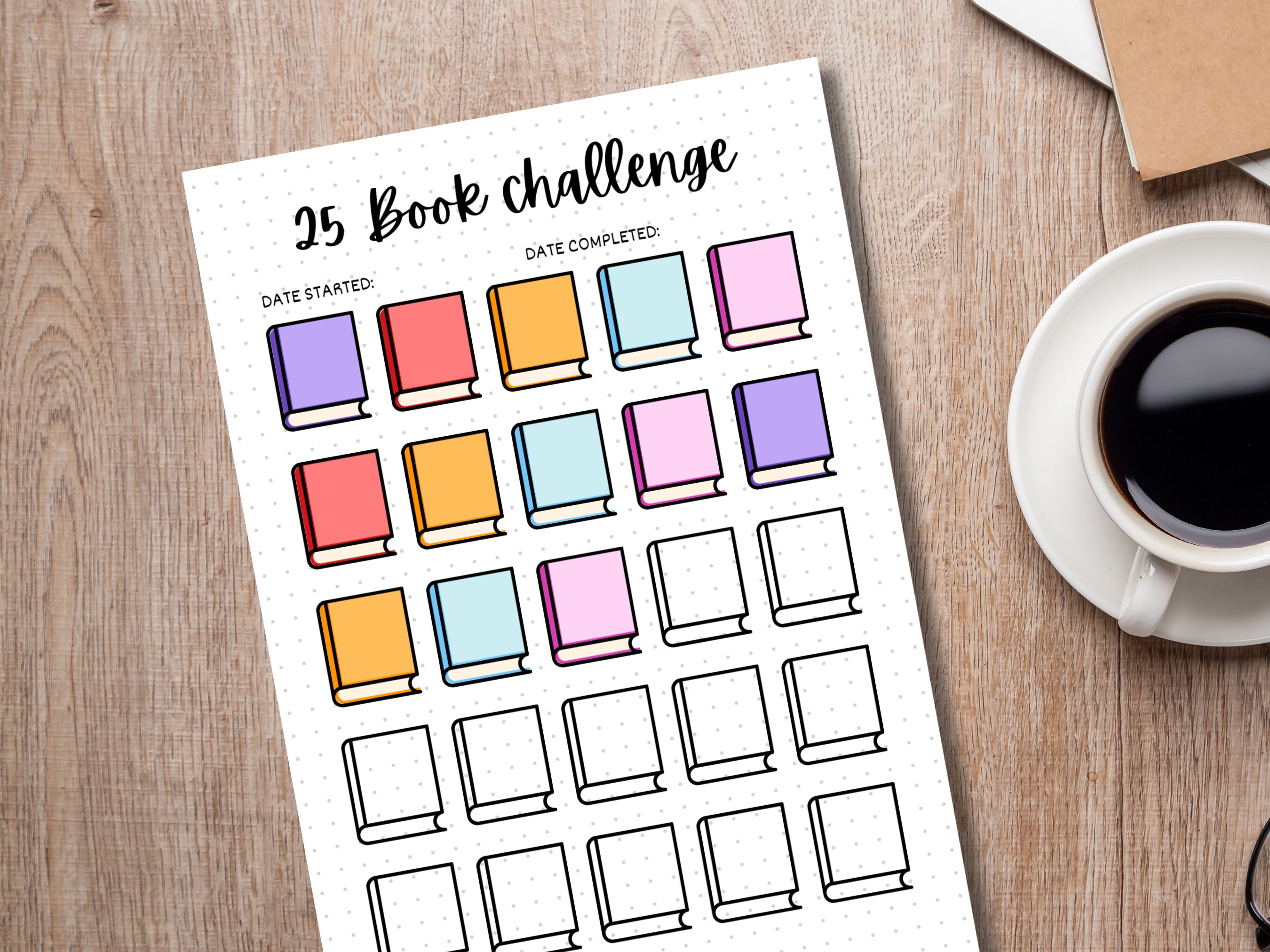 25 Book Reading Challenge - PRINTABLE Journal Page - Reading Tracker ...