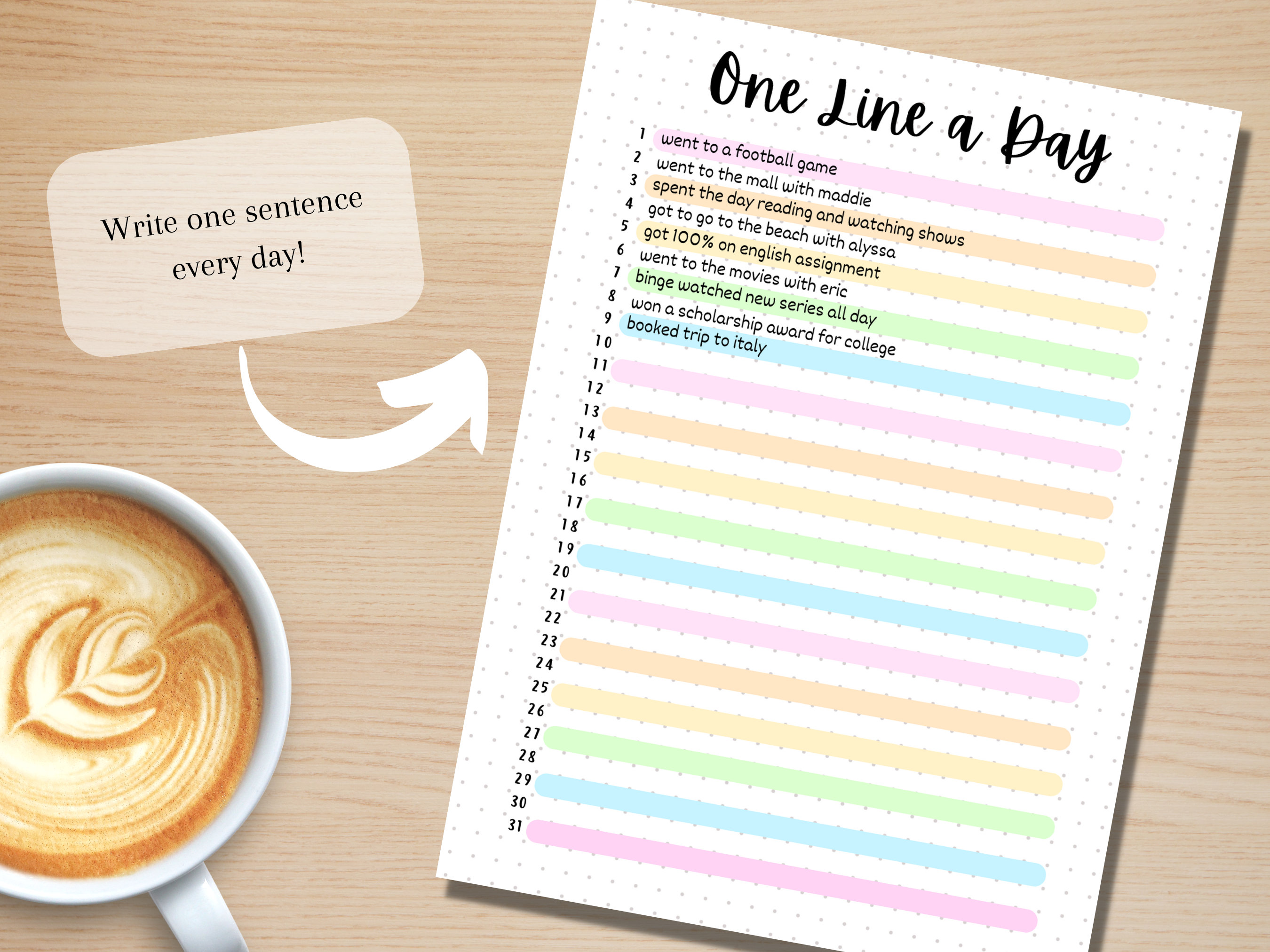 One Line A Day - PRINTABLE Journal Page - Planner Page - Memory Tracker ...