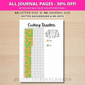 Cooking Tracker - PRINTABLE Journal Page - Planner Page - Tracking Cooking - Home Cooked Meal Tracker - Eating Habit Tracker - Food Tracker