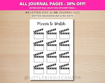 Movies To Watch - PRINTABLE Journal Page - Planner Page - Movie Watching Journal Tracker - Printable Movie List - Movie Recommendation List