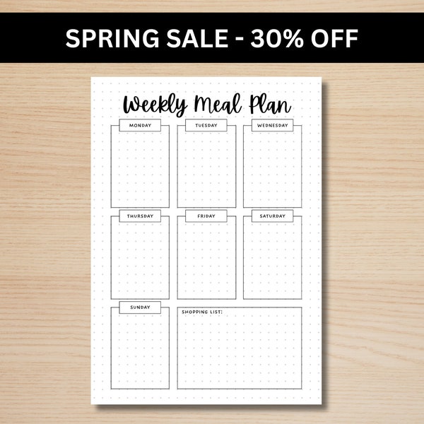 Weekly Meal Planner - A5 Journal Page - PRINTABLE Journal Template - Printable Meal Plan Template - Weekly Meal Plan - Printable Meal Plan