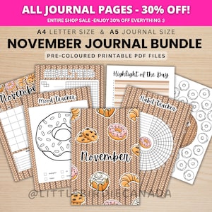 November Journal Bundle - Pastries - PRINTABLE Journal Pages - PRE-COLOURED Pages - November Planner - November Agenda - Printable Planner image 1